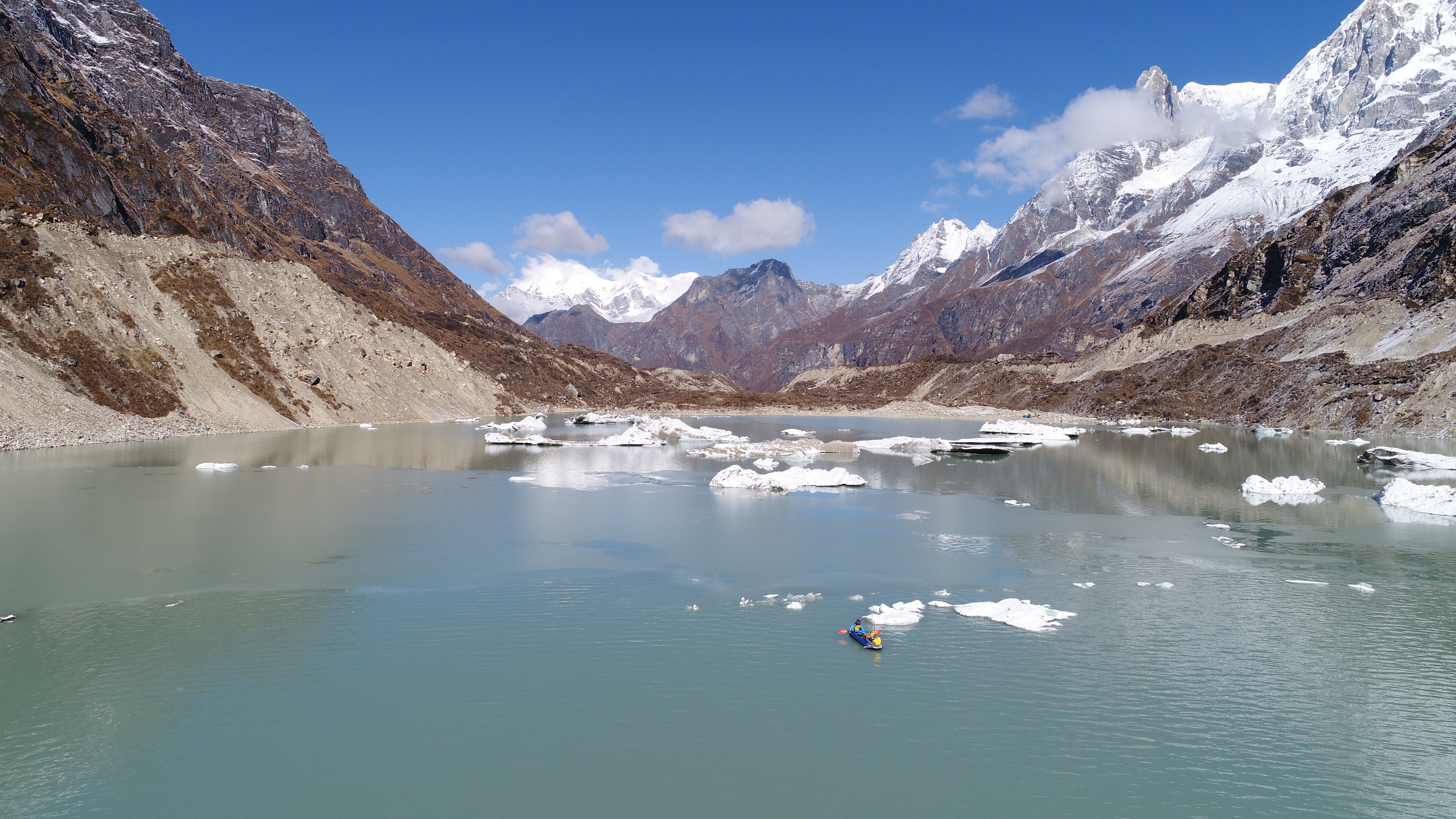 Drone shot of glacial lake in Nepal from field work