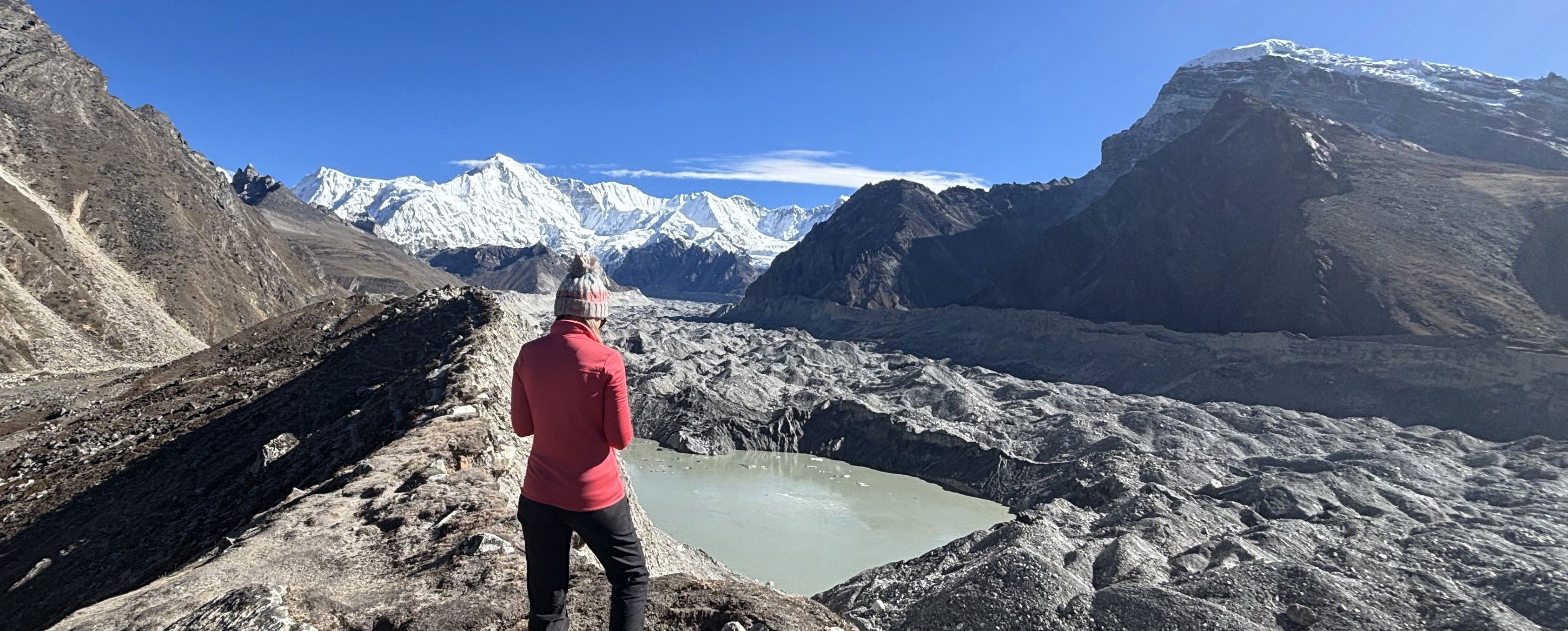  Dr Lauren Rawlins flying a drone over Ngozumpa Glacier, Nepal